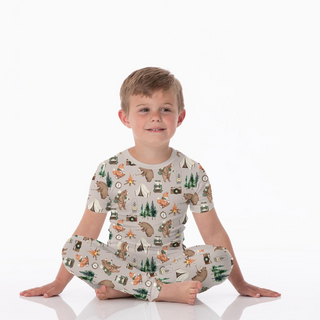 Kickee Pants Short Sleeve Pajama Set - Latte Camping Animals | Baby Riddle