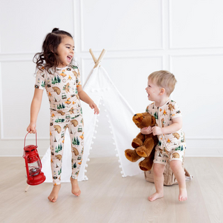 Kickee Pants Short Sleeve Pajama Set - Latte Camping Animals | Baby Riddle