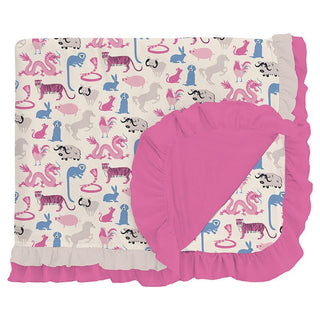 KicKee Pants Print Bamboo Double Ruffle Double Layer Throw Blanket - Natural Chinese Zodiac 