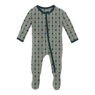 Print Bamboo Footie with 2-Way Zipper - Silver Sage Trees & Hearts Baby & Toddler Sleepwear