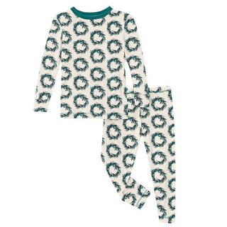 KicKee Pants Print Bamboo Long Sleeve Pajama Set - Natural Holiday Wreath | Stylish Sleepies offer designs that make bedtime beautiful.