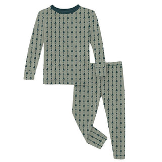 KicKee Pants Print Bamboo Long Sleeve Pajama Set - Silver Sage Trees & Hearts | Stylish Sleepies offer designs that make bedtime beautiful.