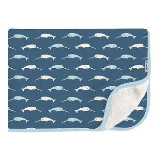 KicKee Pants Print Bamboo Sherpa-Lined Throw Blanket - Deep Sea Narwhal