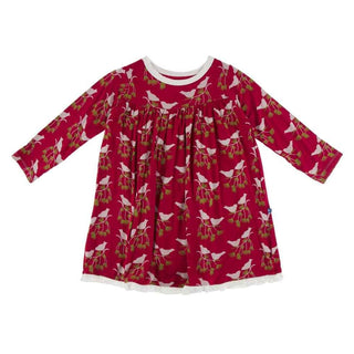 Print Bamboo Classic Long Sleeve Swing Dress - Crimson Kissing Birds Baby & Toddler Dresses