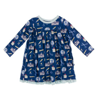 Print Bamboo Classic Long Sleeve Swing Dress - Navy Education Baby & Toddler Dresses