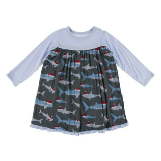 Print Bamboo Classic Long Sleeve Swing Dress - Pewter Santa Sharks Baby & Toddler Dresses