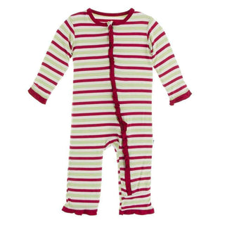 Print Bamboo Classic Ruffle Coverall with Zipper - Candy Cane Stripe KicKee Pants