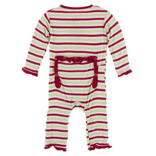 Print Bamboo Classic Ruffle Coverall with Zipper - Candy Cane Stripe KicKee Pants