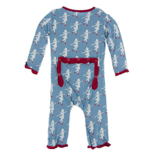 KicKee Pants Print Classic Ruffle Coverall with Zipper - Blue Moon Ice Skater