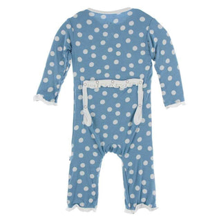 Print Bamboo Classic Ruffle Coverall with Zipper - Blue Moon Snowballs KicKee Pants