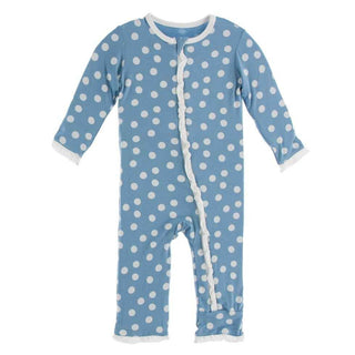 Print Bamboo Classic Ruffle Coverall with Zipper - Blue Moon Snowballs KicKee Pants