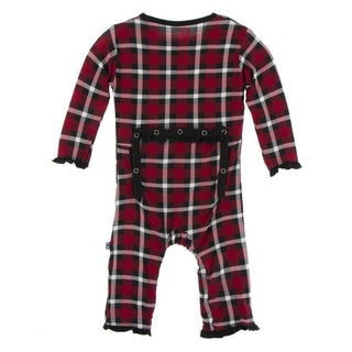 Print Bamboo Classic Ruffle Coverall with Zipper - Crimson 2020 Holiday Plaid KicKee Pants