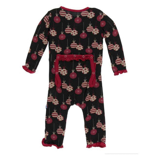 Print Bamboo Classic Ruffle Coverall with Zipper - Midnight Ornaments KicKee Pants