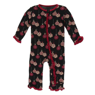 Print Bamboo Classic Ruffle Coverall with Zipper - Midnight Ornaments KicKee Pants