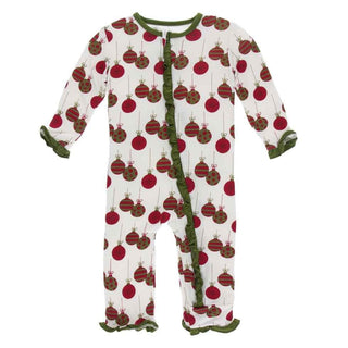 Print Bamboo Classic Ruffle Coverall with Zipper - Natural Ornaments KicKee Pants