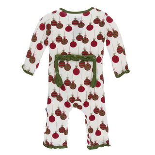 Print Bamboo Classic Ruffle Coverall with Zipper - Natural Ornaments KicKee Pants