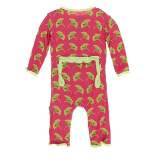 Print Bamboo Classic Ruffle Coverall with Zipper - Red Ginger Ginkgo KicKee Pants