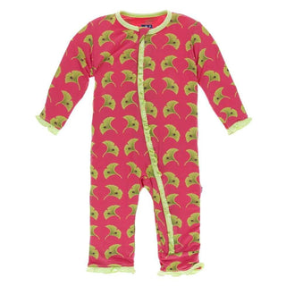 Print Bamboo Classic Ruffle Coverall with Zipper - Red Ginger Ginkgo KicKee Pants