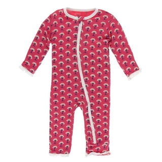 Print Bamboo Classic Ruffle Coverall with Zipper - Red Ginger Mini Trees KicKee Pants