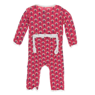 Print Bamboo Classic Ruffle Coverall with Zipper - Red Ginger Mini Trees KicKee Pants