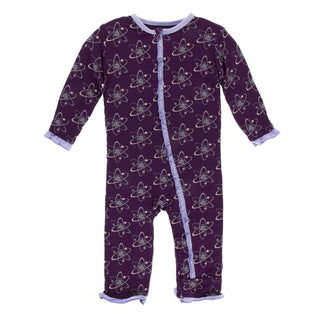 Print Bamboo Classic Ruffle Coverall with Zipper - Wine Grapes Atoms KicKee Pants