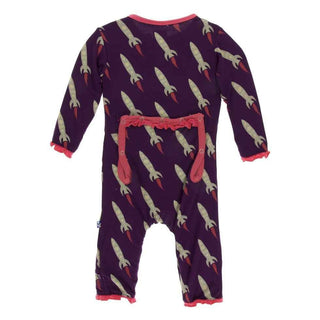 Print Bamboo Classic Ruffle Coverall with Zipper - Wine Grapes Rockets KicKee Pants