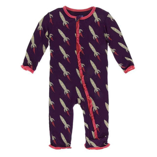 Print Bamboo Classic Ruffle Coverall with Zipper - Wine Grapes Rockets KicKee Pants