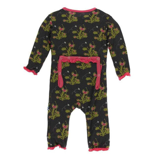 KicKee Pants Print Classic Ruffle Coverall with Zipper - Zebra Venus Flytrap