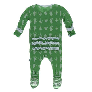 Print Bamboo Classic Ruffle Footie with Snaps - Dino Tracks KicKee Pants