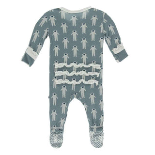 Print Bamboo Classic Ruffle Footie with Snaps - Dusty Sky Astronaut Baby & Toddler Sleepwear