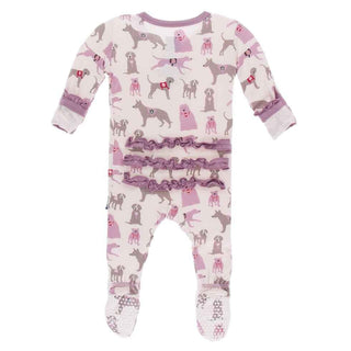 Print Bamboo Classic Ruffle Footie with Snaps - Macaroon Canine First Responders Baby & Toddler Sleepwear