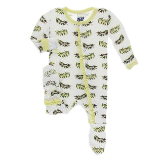 Print Bamboo Classic Ruffle Footie with Snaps - Natural Olive Branch Baby & Toddler Sleepwear