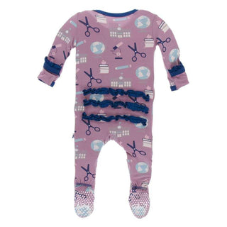 Print Bamboo Classic Ruffle Footie with Snaps - Pegasus Education Baby & Toddler Sleepwear