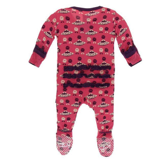 Print Bamboo Classic Ruffle Footie with Snaps - Red Ginger Aliens with Flying Saucers Baby & Toddler Sleepwear