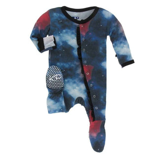 Print Bamboo Classic Ruffle Footie with Snaps - Red Ginger Galaxy Baby & Toddler Sleepwear