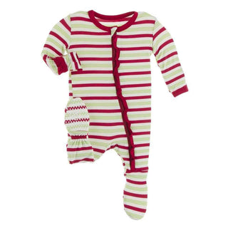 Print Bamboo Classic Ruffle Footie with Zipper - Candy Cane Stripe KicKee Pants