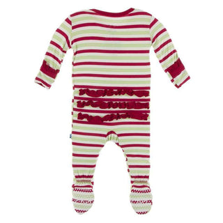 Print Bamboo Classic Ruffle Footie with Zipper - Candy Cane Stripe KicKee Pants