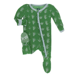 Print Bamboo Classic Ruffle Footie with Zipper - Dino Tracks KicKee Pants