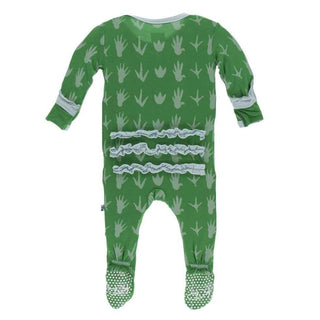 Print Bamboo Classic Ruffle Footie with Zipper - Dino Tracks KicKee Pants