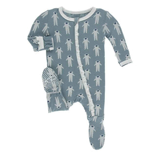 KicKee Pants Print Classic Ruffle Footie with Zipper - Dusty Sky Astronaut