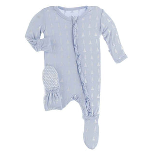 Print Bamboo Classic Ruffle Footie with Zipper - Frost Silver Trees Baby & Toddler Sleepwear