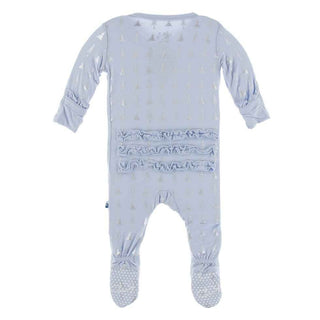 Print Bamboo Classic Ruffle Footie with Zipper - Frost Silver Trees Baby & Toddler Sleepwear