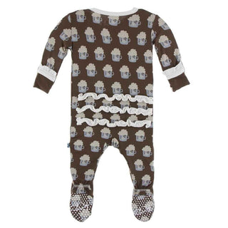 Print Bamboo Classic Ruffle Footie with Zipper - Hot Cocoa KicKee Pants