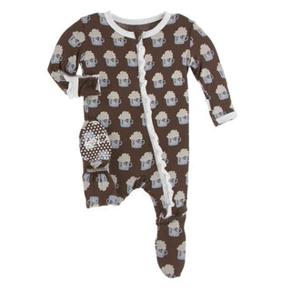 Print Bamboo Classic Ruffle Footie with Zipper - Hot Cocoa KicKee Pants