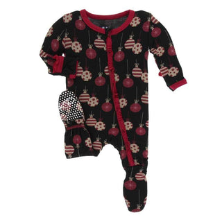 Print Bamboo Classic Ruffle Footie with Zipper - Midnight Ornaments KicKee Pants