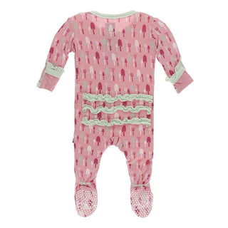 Print Bamboo Classic Ruffle Footie with Zipper - Strawberry Garden Tools KicKee Pants