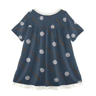 KicKee Pants Print Classic Short Sleeve Swing Dress - Deep Sea Baseball