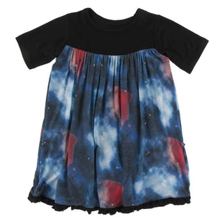 KicKee Pants Print Classic Short Sleeve Swing Dress - Red Ginger Galaxy