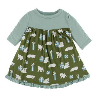 Print Bamboo Classic Long Sleeve Swing Dress - Moss Puppies and Presents KicKee Pants