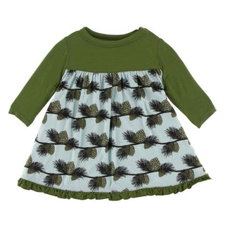 Print Bamboo Classic Long Sleeve Swing Dress - Spring Sky Pine Cones Baby & Toddler Dresses